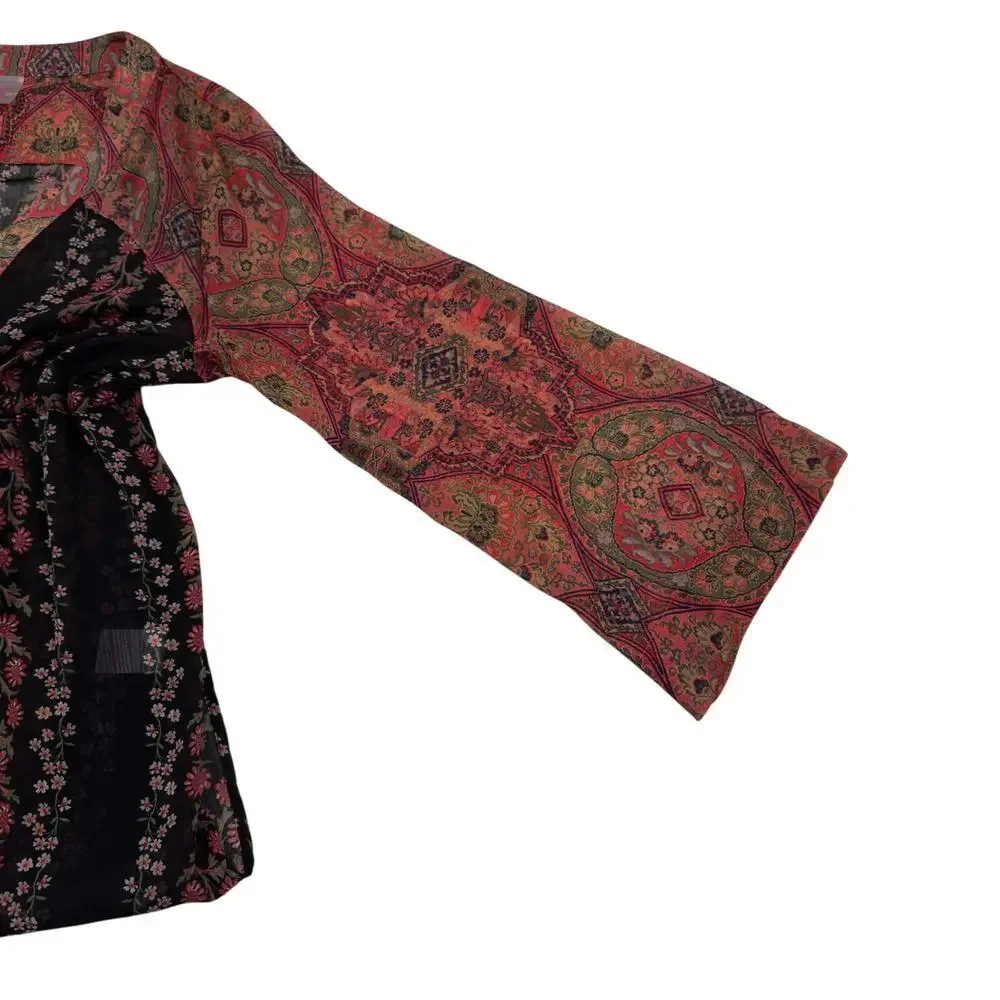 No Boundaries Paisley Floral Boho Hippie Long Semi-Sheer Kimono Women's SZ L/XL